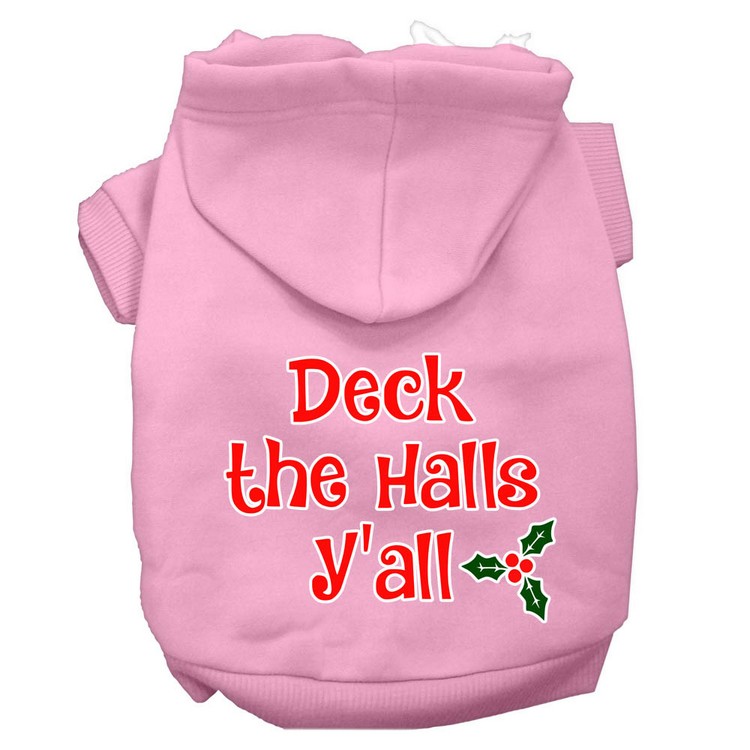 Deck the Halls Y'all Screen Print Dog Hoodie Light Pink XXL